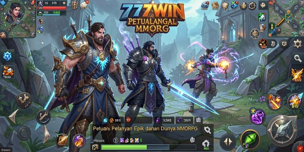 Screenshot gameplay 777WIN menampilkan pertempuran seru di dunia MMORPG.