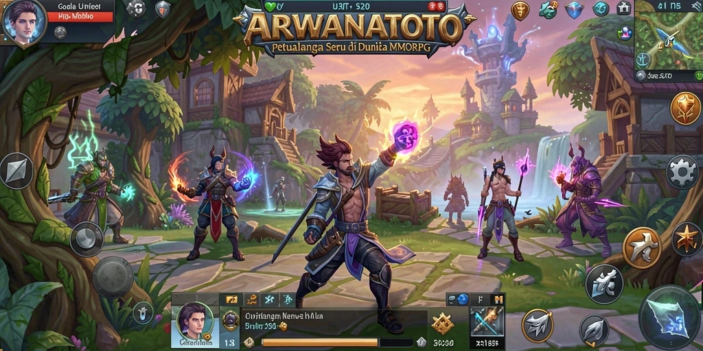 Gambar tangkapan layar ARWANATOTO menampilkan aksi seru dalam gameplay MMORPG.