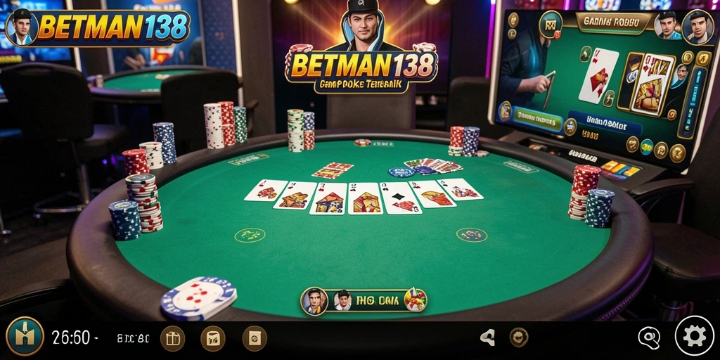 Tangkapan layar BETMAN138 menampilkan suasana meja poker yang mendebarkan.