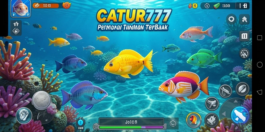 Tampilan gameplay seru CATUR777 dengan aksi Tembak Ikan.