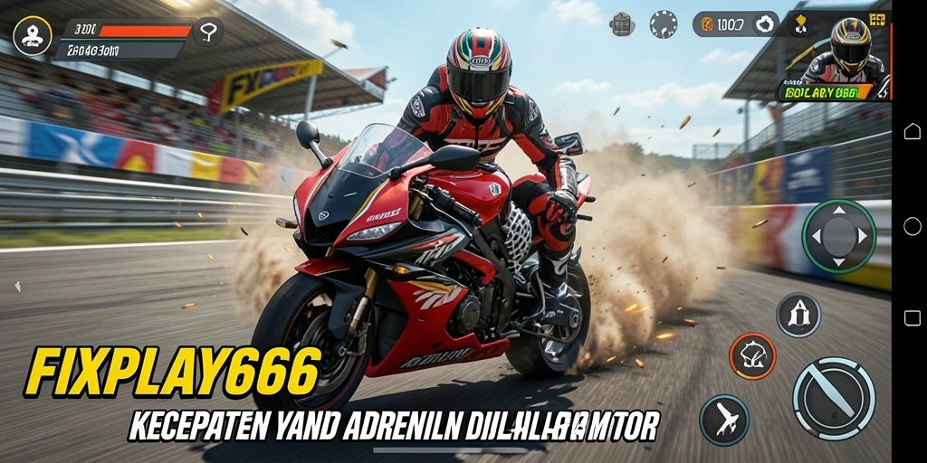 Tangkapan layar FIXPLAY666 menampilkan aksi balapan motor yang mendebarkan.