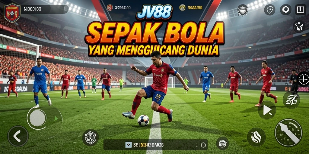 Tampilan gameplay JV88 saat pertandingan sepak bola yang intens.