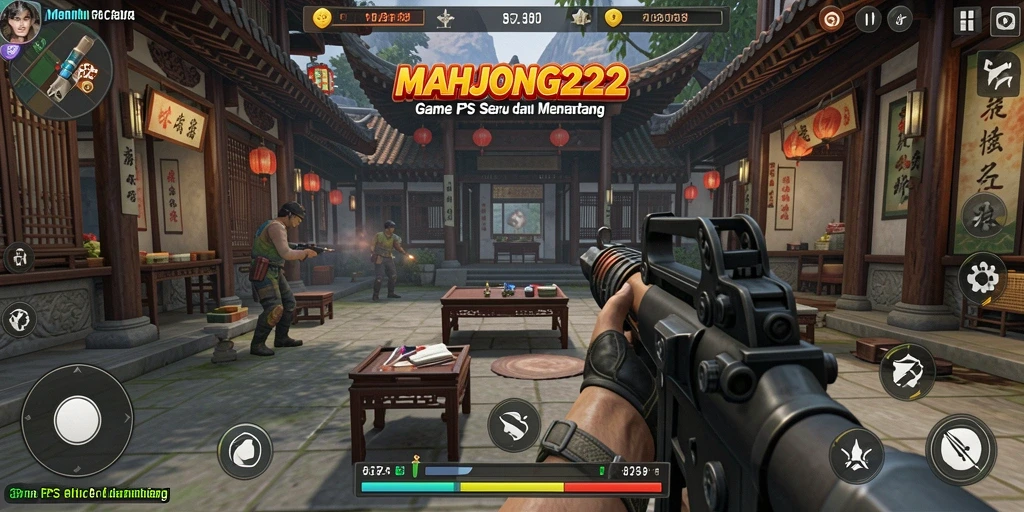 Tampilan aksi mendebarkan dalam game MAHJONG222 dengan gameplay FPS yang intens.