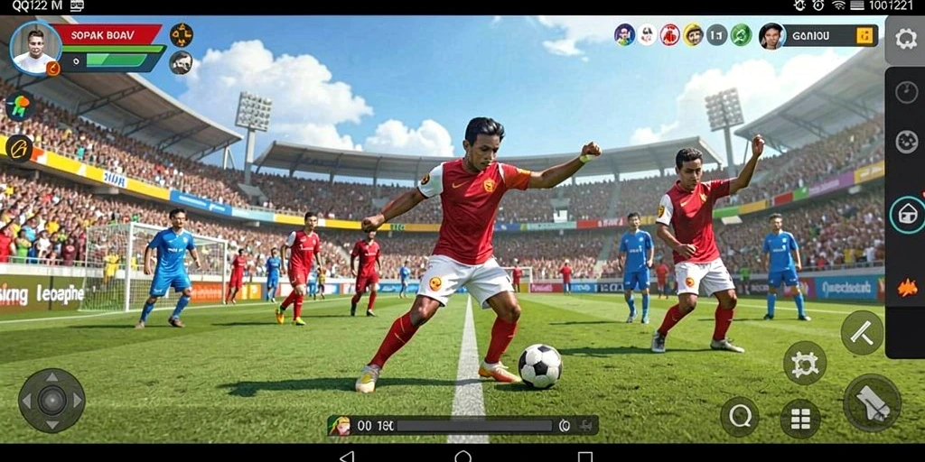 Tampilan gameplay menarik dari QQ1221 dengan aksi sepak bola seru.