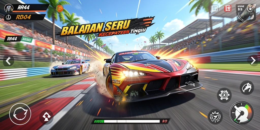 Tangkapan layar gameplay balapan yang menegangkan di RR44.