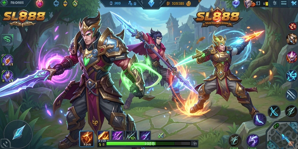 Tangkapan layar gameplay SL888 yang menarik dan seru di arena MOBA.