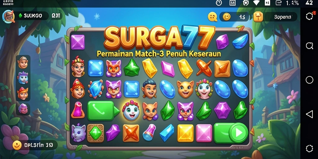 Tangkapan layar gameplay SURGA77, menunjukkan momen mencocokkan permata.